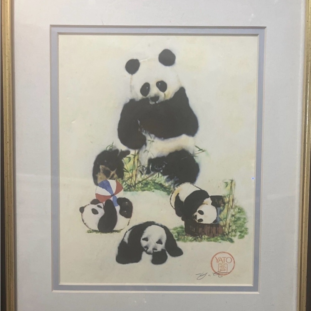 Vintage Playful Panda Signed John Yato Framed Print - Picture 6 of 6